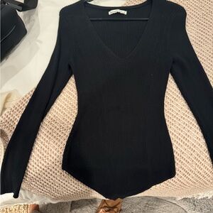 Black Ribbed Long Sleeve Bodysuit